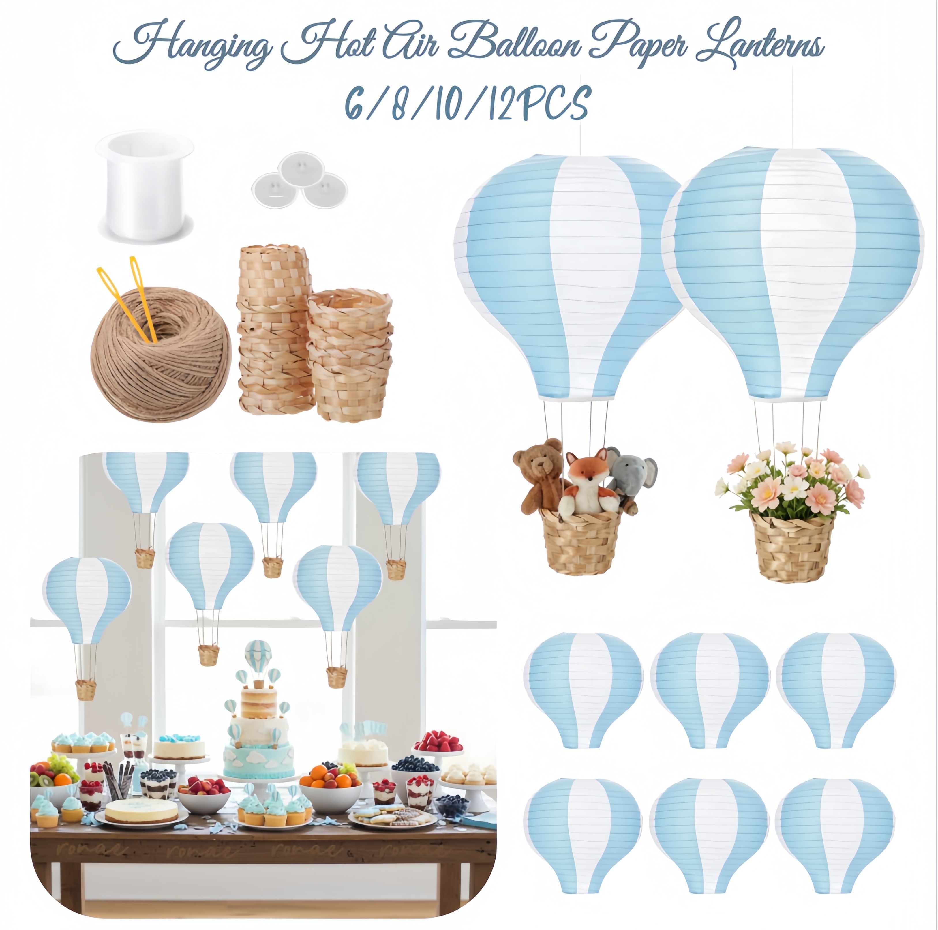 Confetti Balloon Set - 6-12개들이 12인치 열기구 모양 종이 랜턴