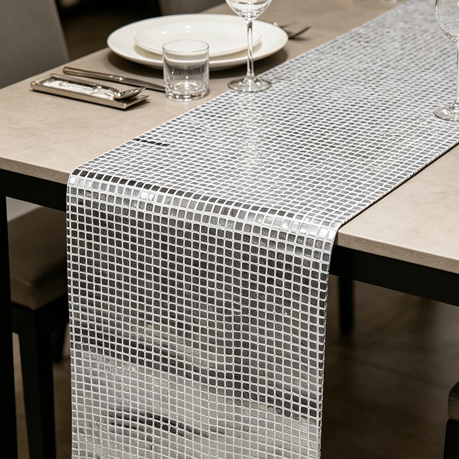 Table Runner Sequin - 미러 실버 스팽글 테이블 러너 70년대