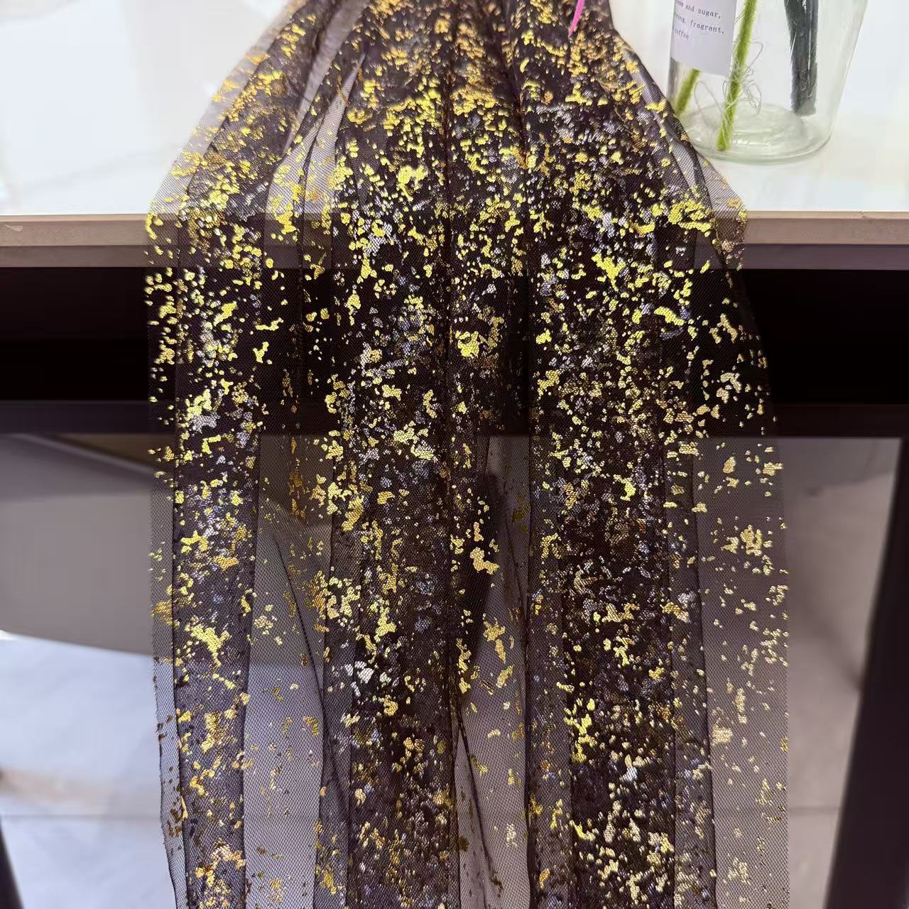 Table Runner Sequin - 블랙 골드 테이블 러너 핫 스탬핑