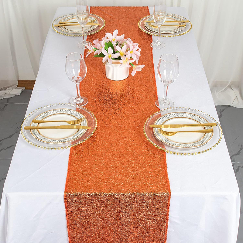 Table Runner Sequin - 결혼식 장식을위한 오렌지 스팽글 테이블 러너