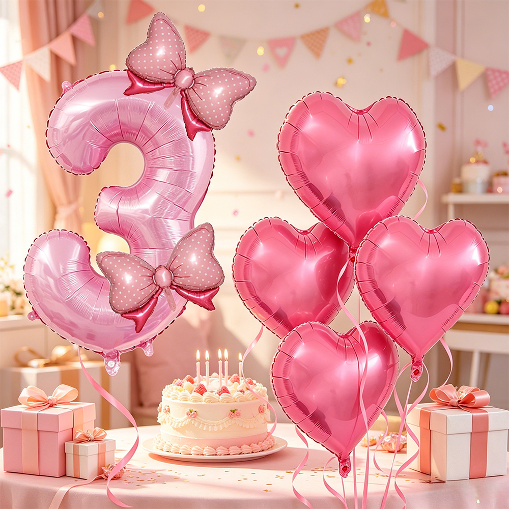 핑크 리본 파티 장식 핑크 리본 생일 숫자 풍선 하트  - Confetti Balloon Set 리뷰 및 가격
