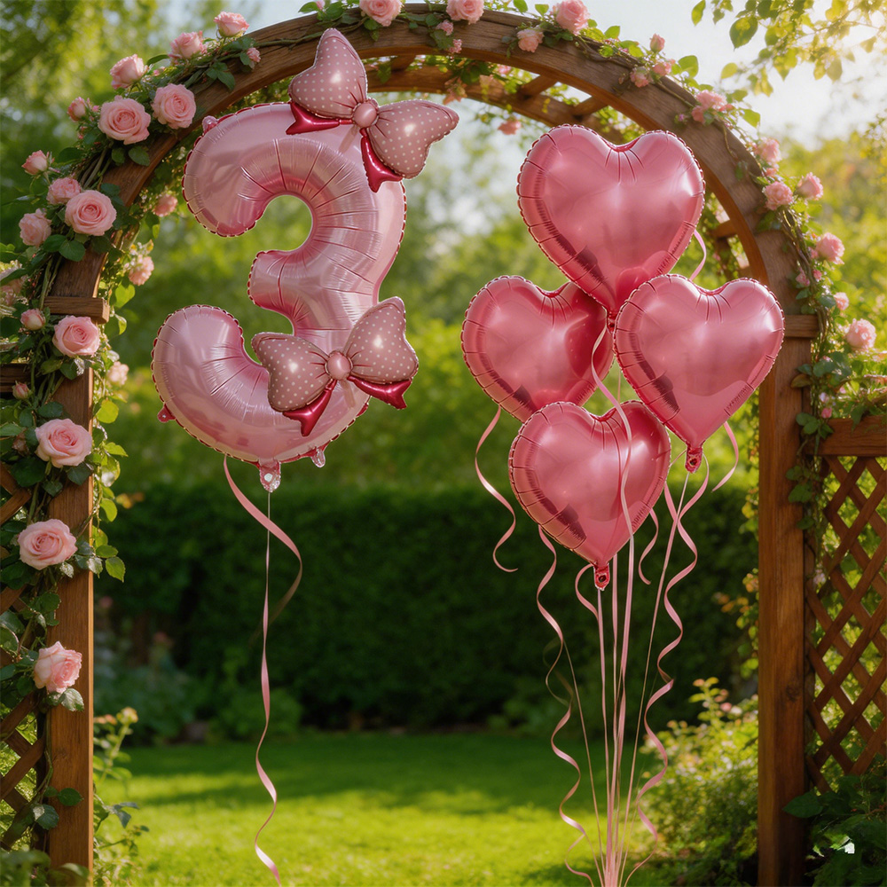 핑크 리본 파티 장식 핑크 리본 생일 숫자 풍선 하트  - Confetti Balloon Set 리뷰 및 가격