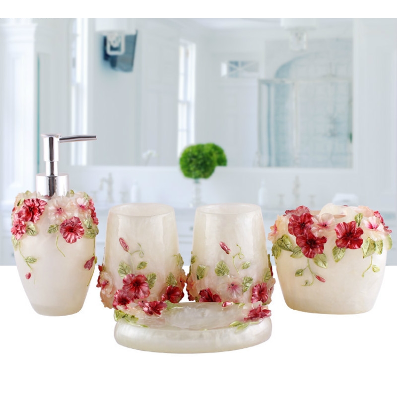 유럽 ​​스타일의 엠보싱 수지 욕실 키트 칫솔 컵 5  - Wedding Bathroom Supply Kit 리뷰 및 가격
