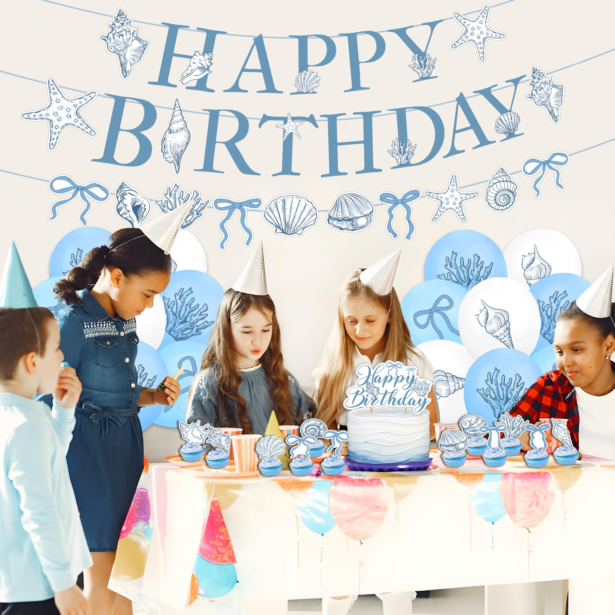우아한 바다 인어 생일 파티 장식 블루 보우 불가사리  - Confetti Balloon Set 리뷰 및 가격