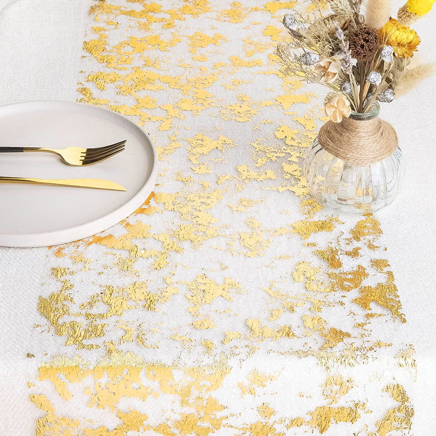 스파클 메탈릭 골드 얇은 테이블 러너, 골드 및 실버  - Table Runner Sequin 리뷰 및 가격