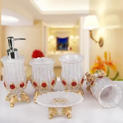 욕실 액세서리 5 피스 세트 유리 입 컵 수지 Toth - Wedding Bathroom Supply Kit 리뷰 및 가격