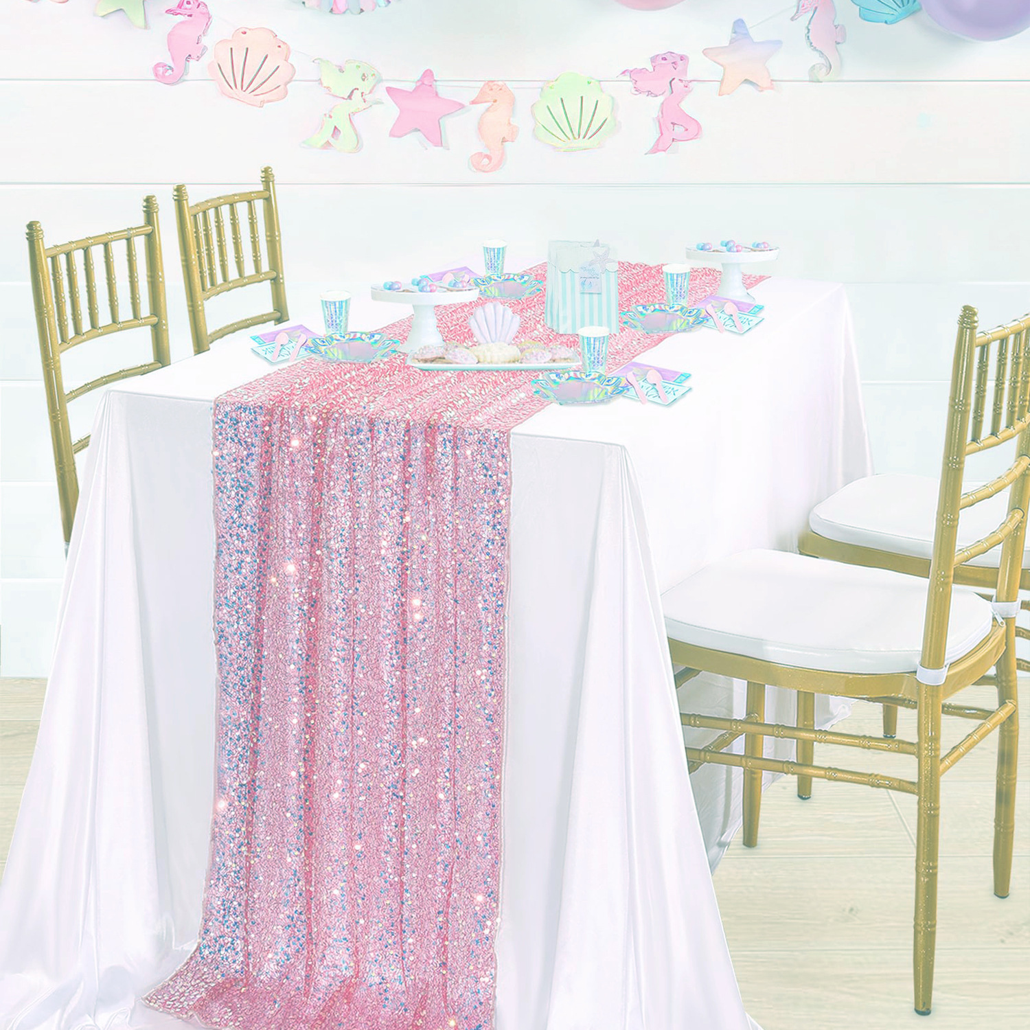 반짝이는 무지개빛 스팽글 테이블 러너, 부드러운 웨딩  - Table Runner Sequin 리뷰 및 가격