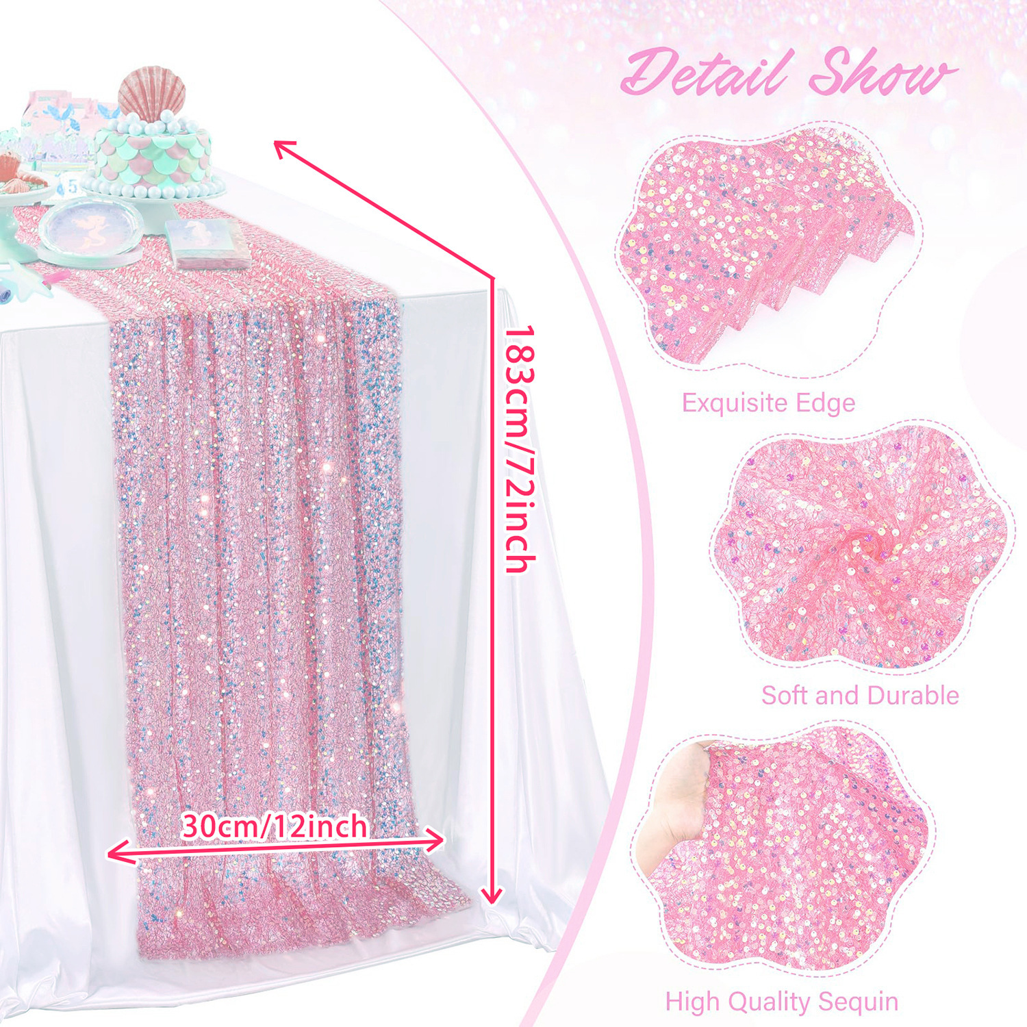반짝이는 무지개빛 스팽글 테이블 러너, 부드러운 웨딩  - Table Runner Sequin 리뷰 및 가격