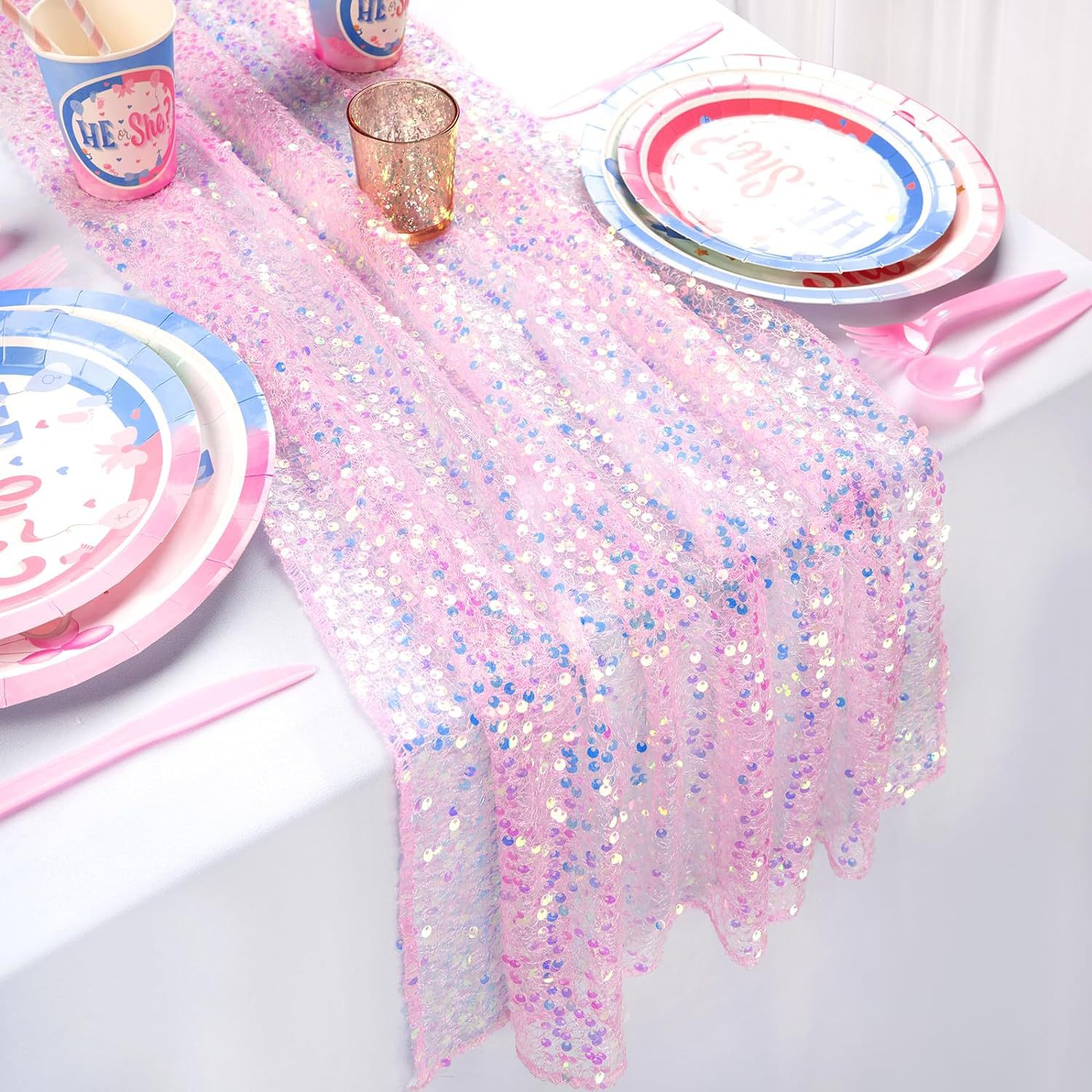 반짝이 무지개 빛깔의 스팽글 테이블 러너, 신부 베이비 - Table Runner Sequin 리뷰 및 가격