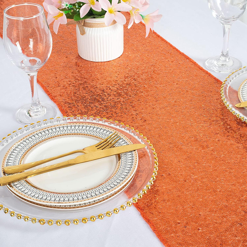 결혼식 장식을위한 오렌지 스팽글 테이블 러너 신부 베이 - Table Runner Sequin 리뷰 및 가격