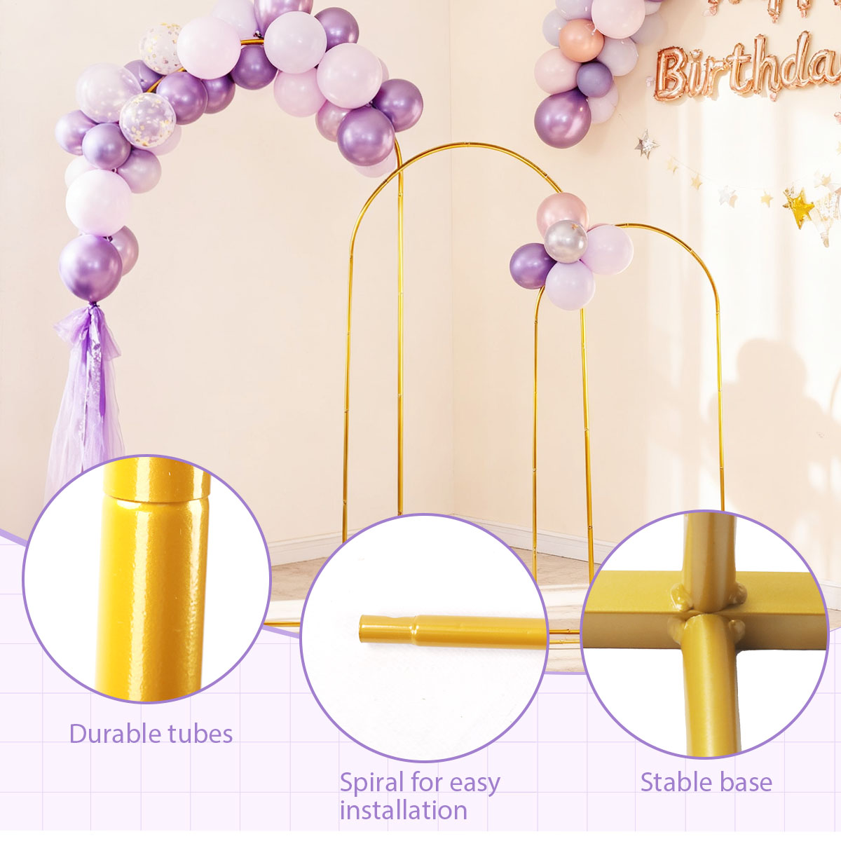 3팩 골든 메탈 아치 키트, 조절 가능하고 휴대 가능한 - Confetti Balloon Set 리뷰 및 가격
